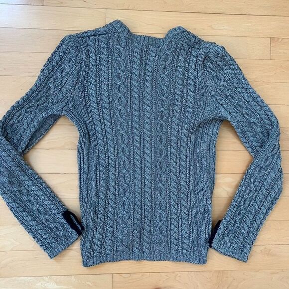 Amina Rubinacci Cable Knit Crewneck Cardigan Sweater  in Gray 8 - Picture 11 of 11